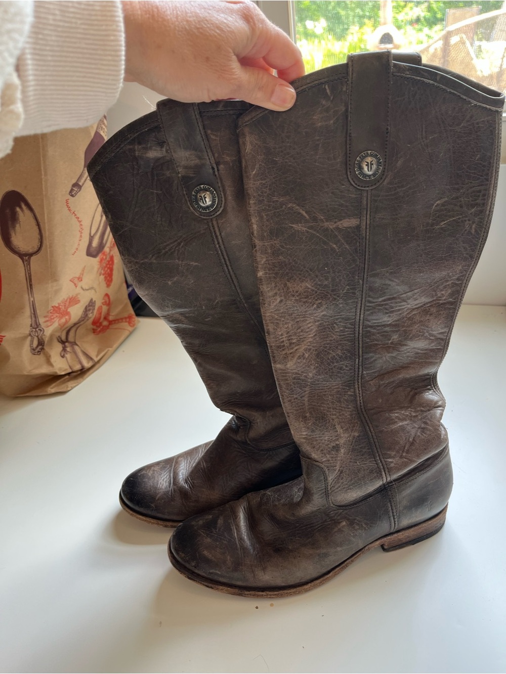 Classic Frye Women's Tall Leather Boots in Light Brown
